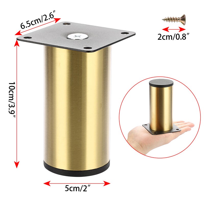 OwnMy 4PCS 4 Inch Stainless Steel Furniture Legs Feets Metal Cabinet Desk Legs  Golden Round Metal Furniture Risers Coffee Table Replacement Legs Heavy Duty Sofa Legs TV Stand Legs Dresser Chair Legs - Image 3